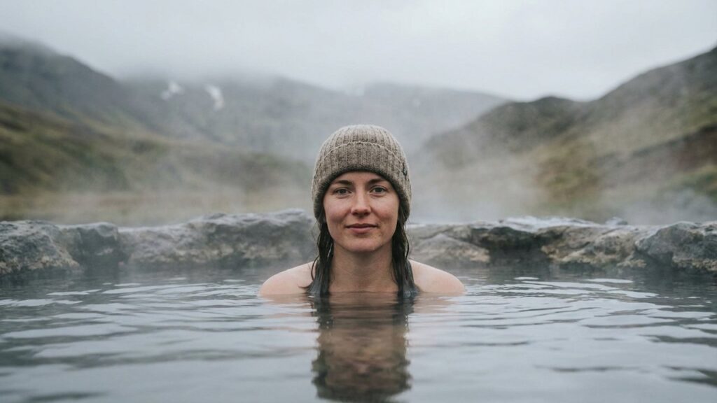 Personne se relaxant dans une eau thermale chaude pour soulager le stress post-traumatique