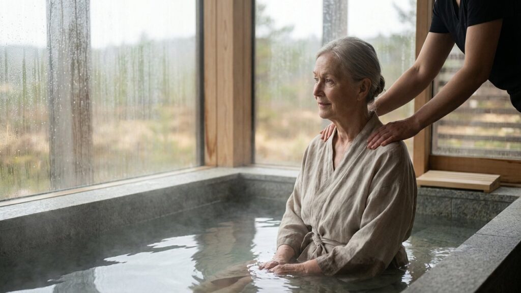 Patient en cure thermale bénéficiant d'un traitement thermal