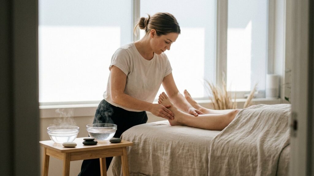 Massage de drainage lymphatique sous affusion d'eau thermale