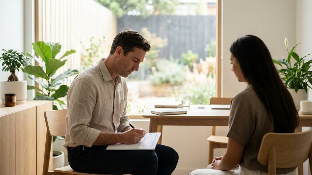 Médecin rédigeant une prescription de cure thermale