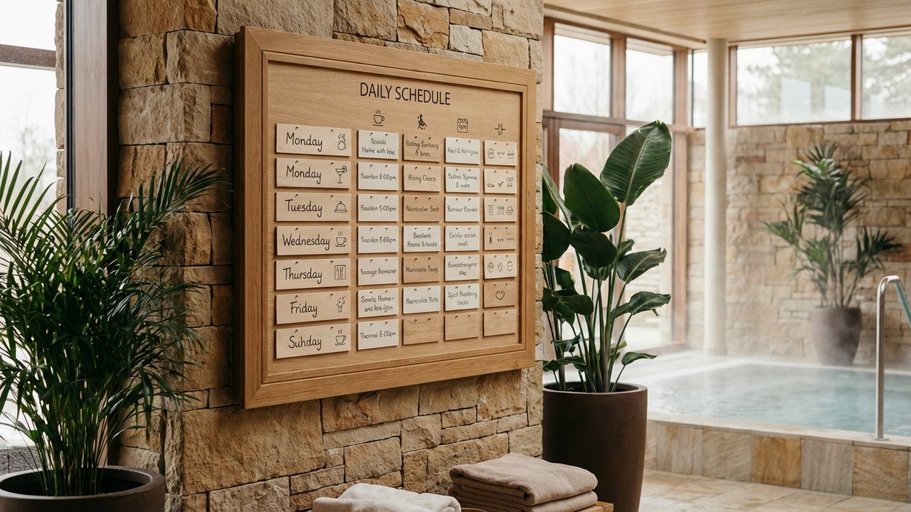 Affichage du programme quotidien des soins et ateliers thérapeutiques en cure thermale