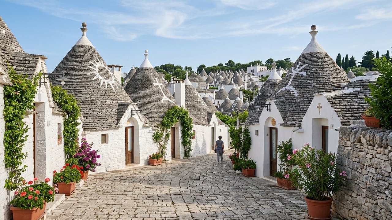 Maisons traditionnelles trulli aux toits coniques d'Alberobello aux Pouilles