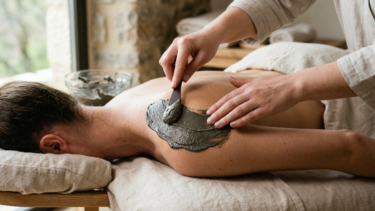 Application de boue thermale anti-inflammatoire sur la peau