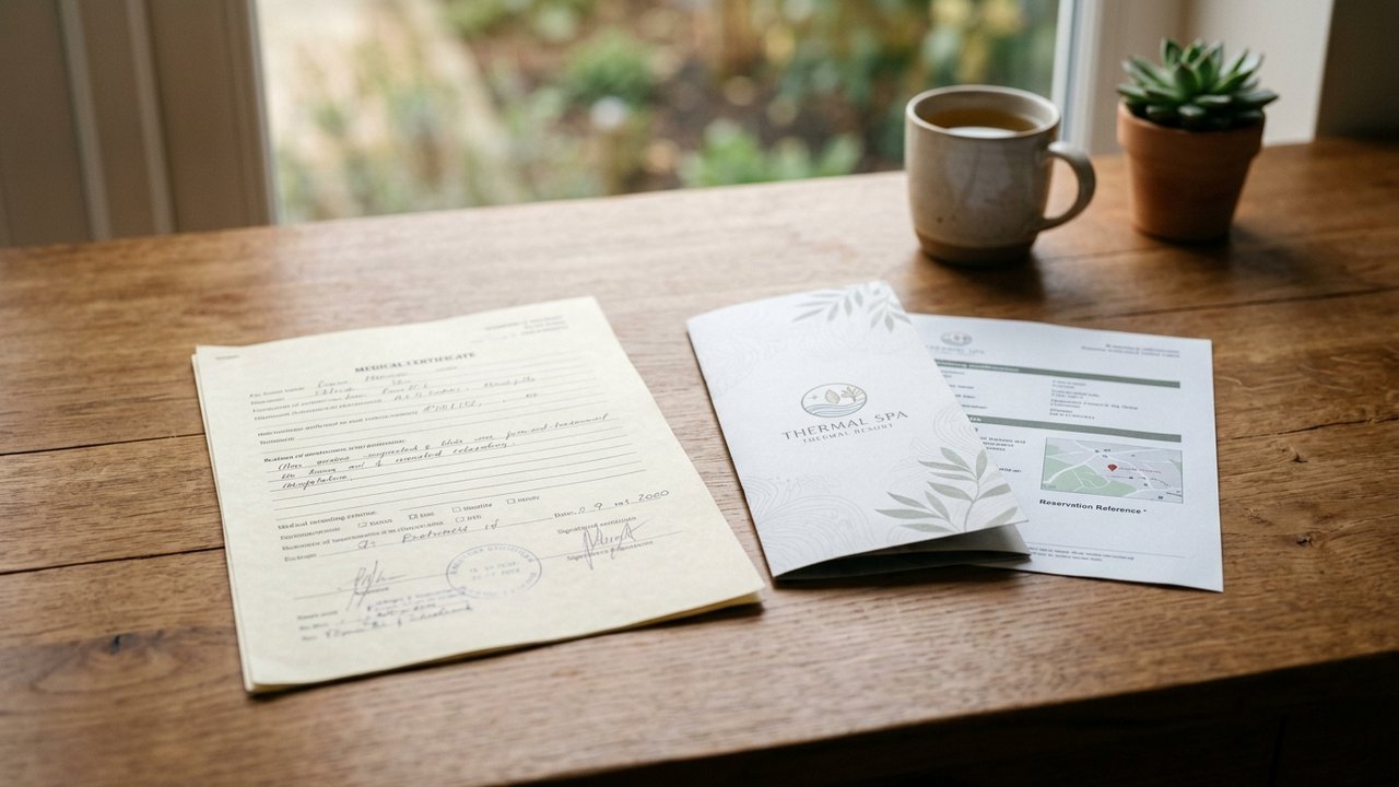 Certificat médical et documents de réservation pour cure thermale