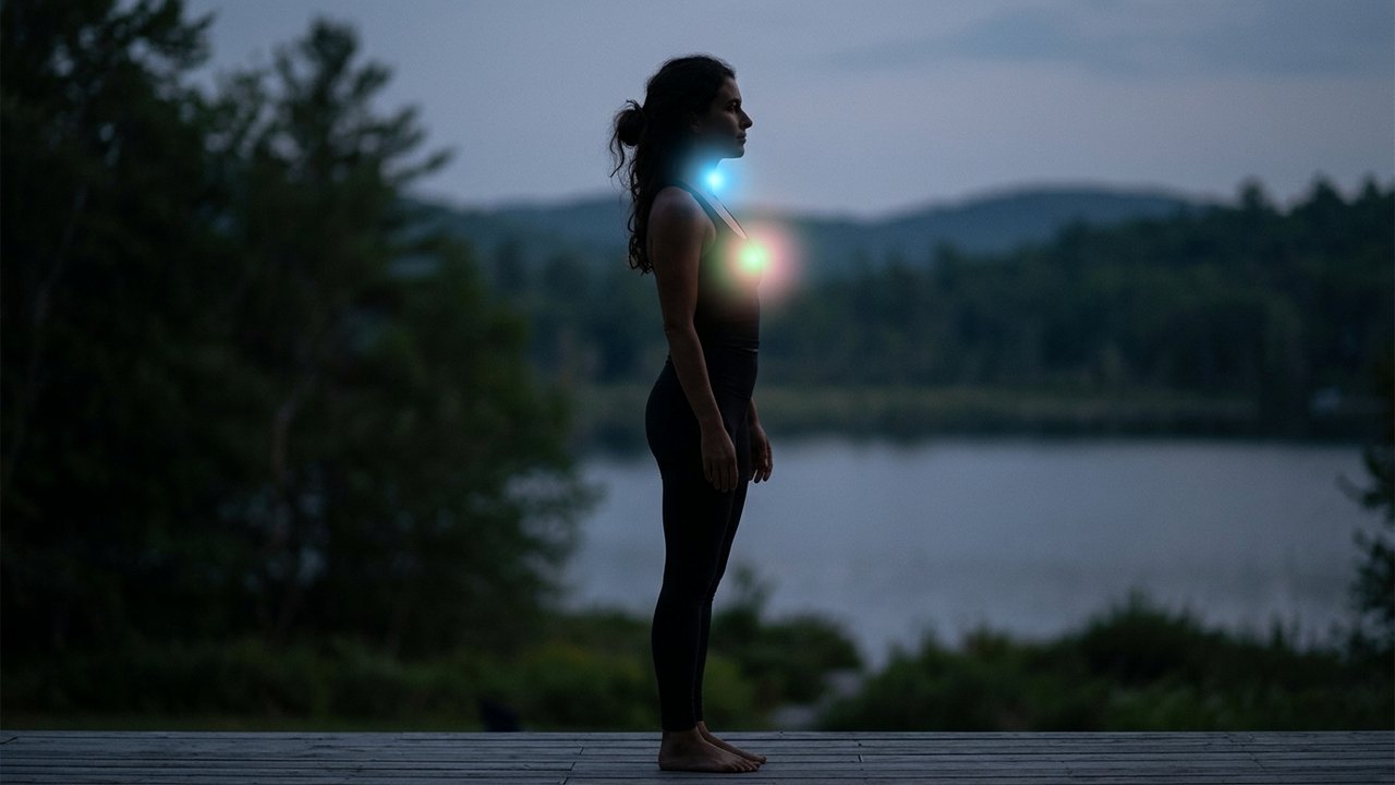Illustration des chakras du cœur et de la gorge influençant l'épaule gauche