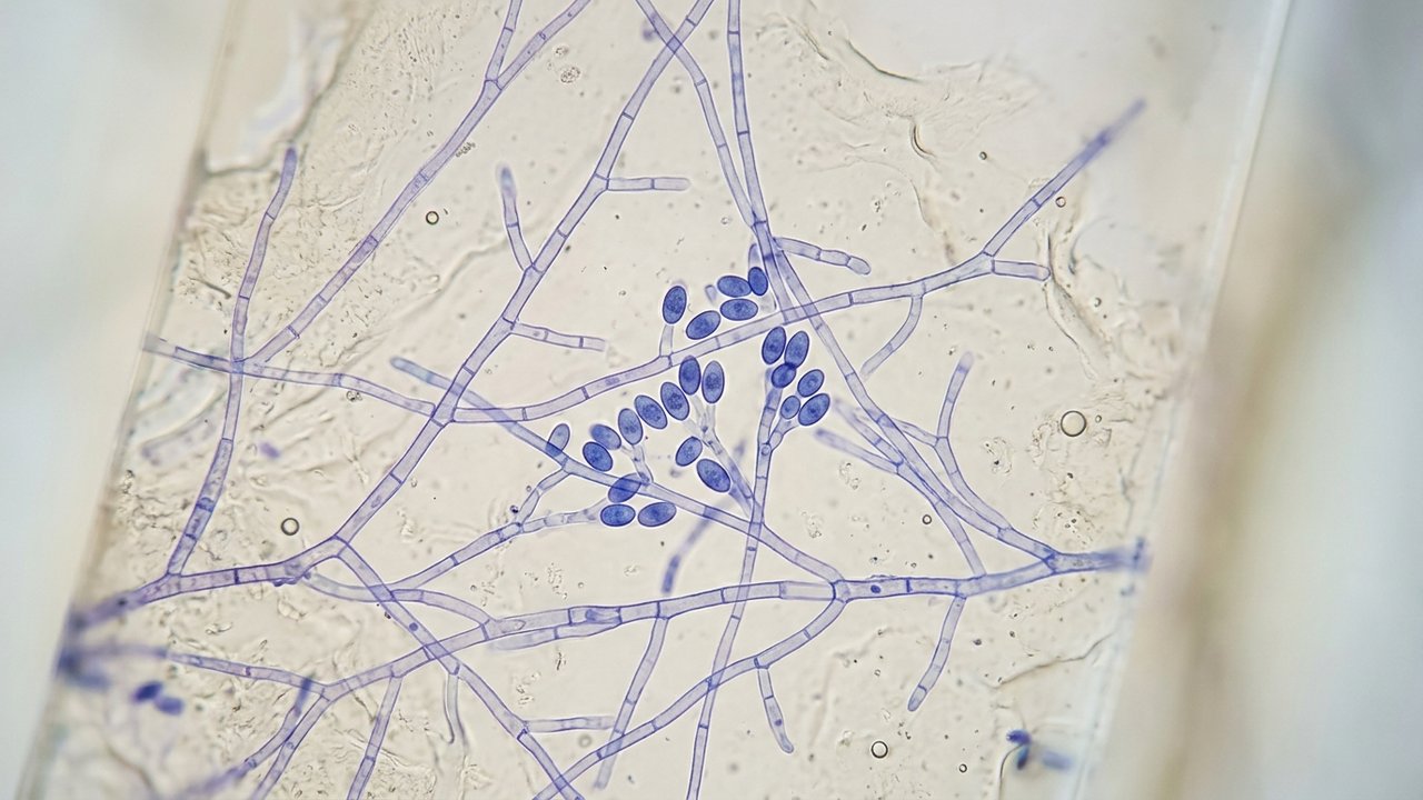 Observation microscopique d'éléments fongiques en mycologie