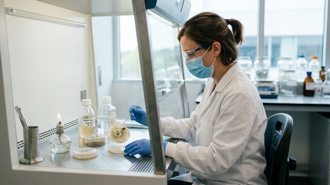Préparation d'un prélèvement mycologique en laboratoire