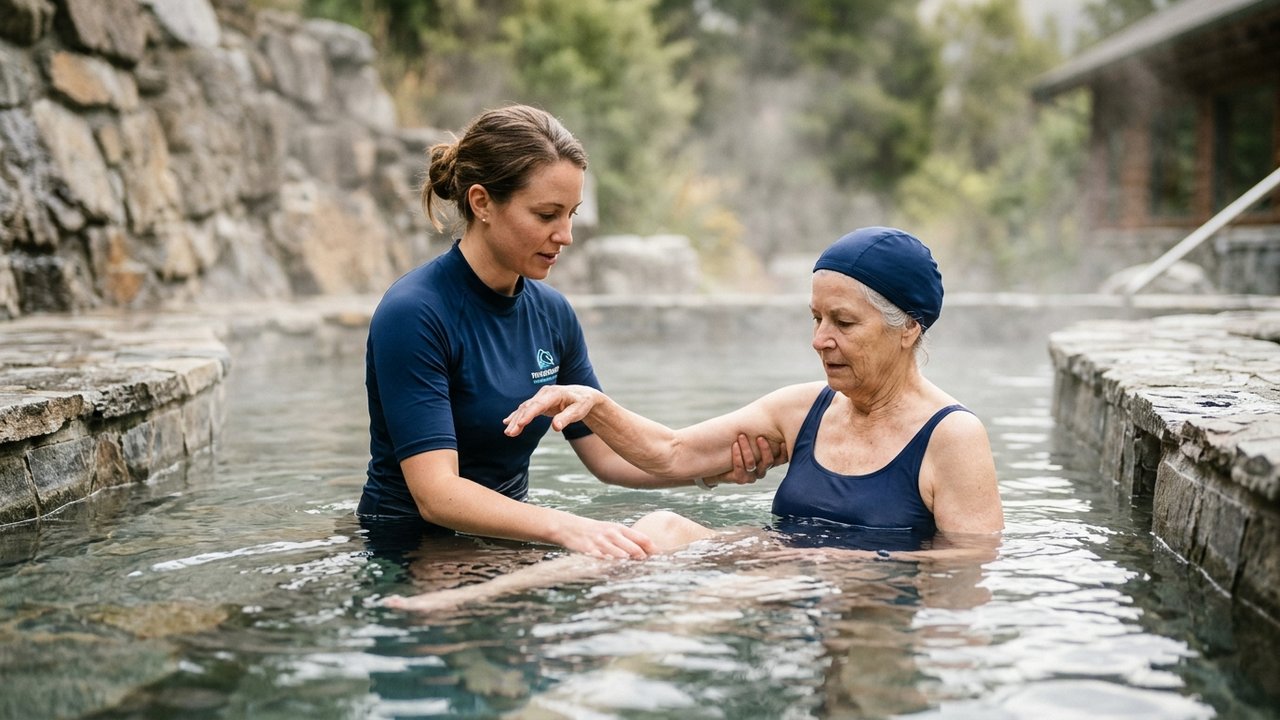 Séance de rééducation en piscine thermale pour renforcer les muscles et la mobilité