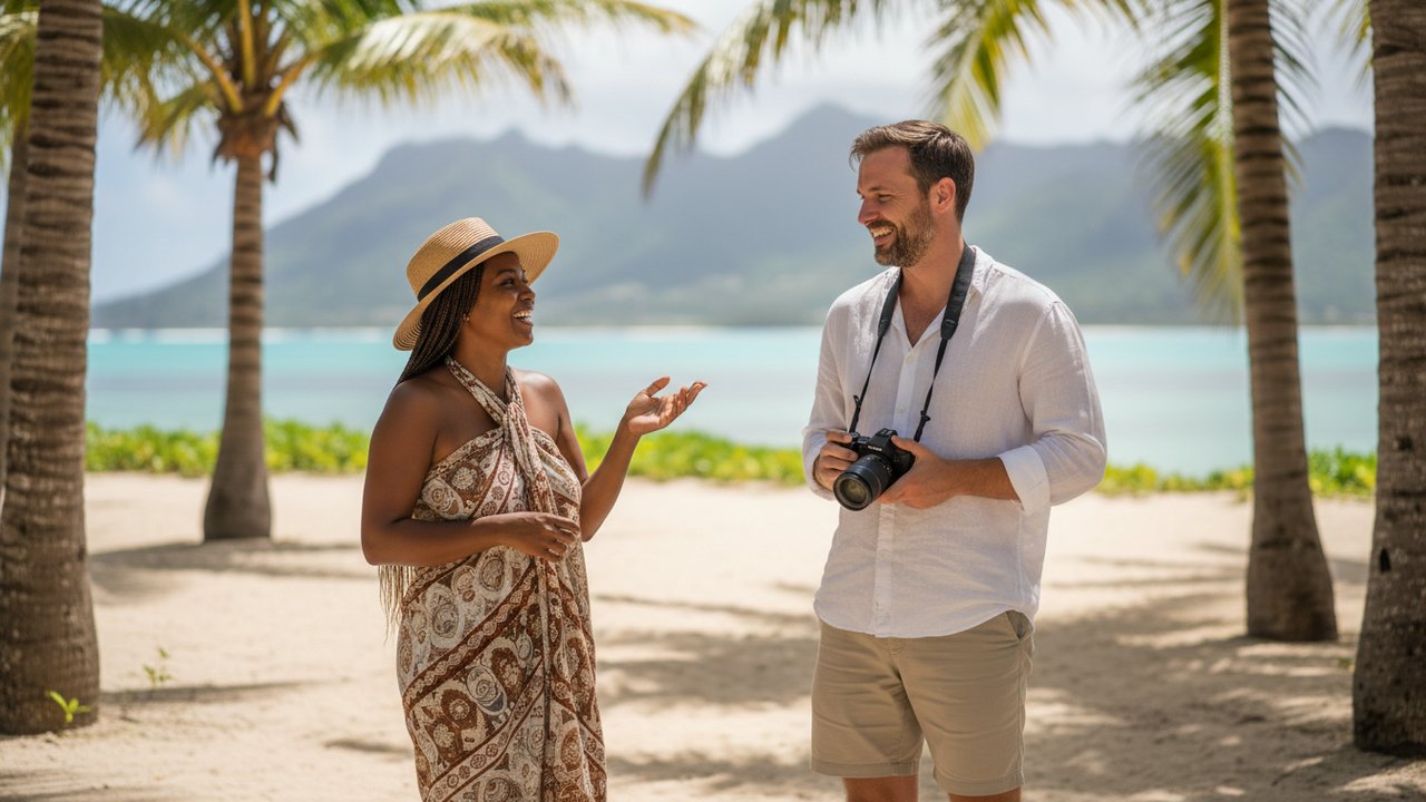 Échange bienveillant entre un Mauricien et un visiteur étranger