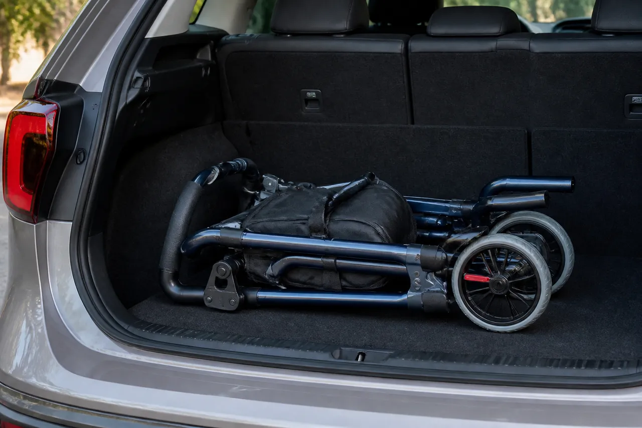 Déambulateur 4 roues plié pour rangement en voiture