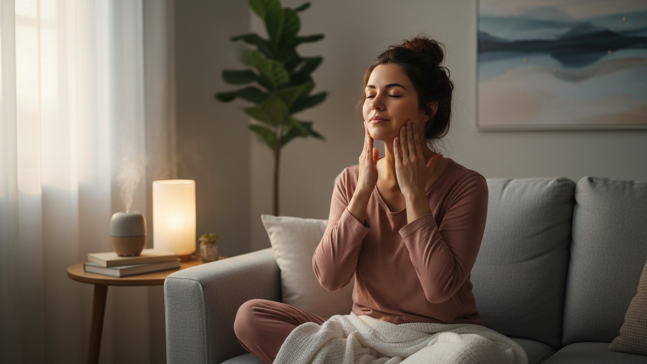 Auto-massage des muscles de la mâchoire pour détendre avant le coucher