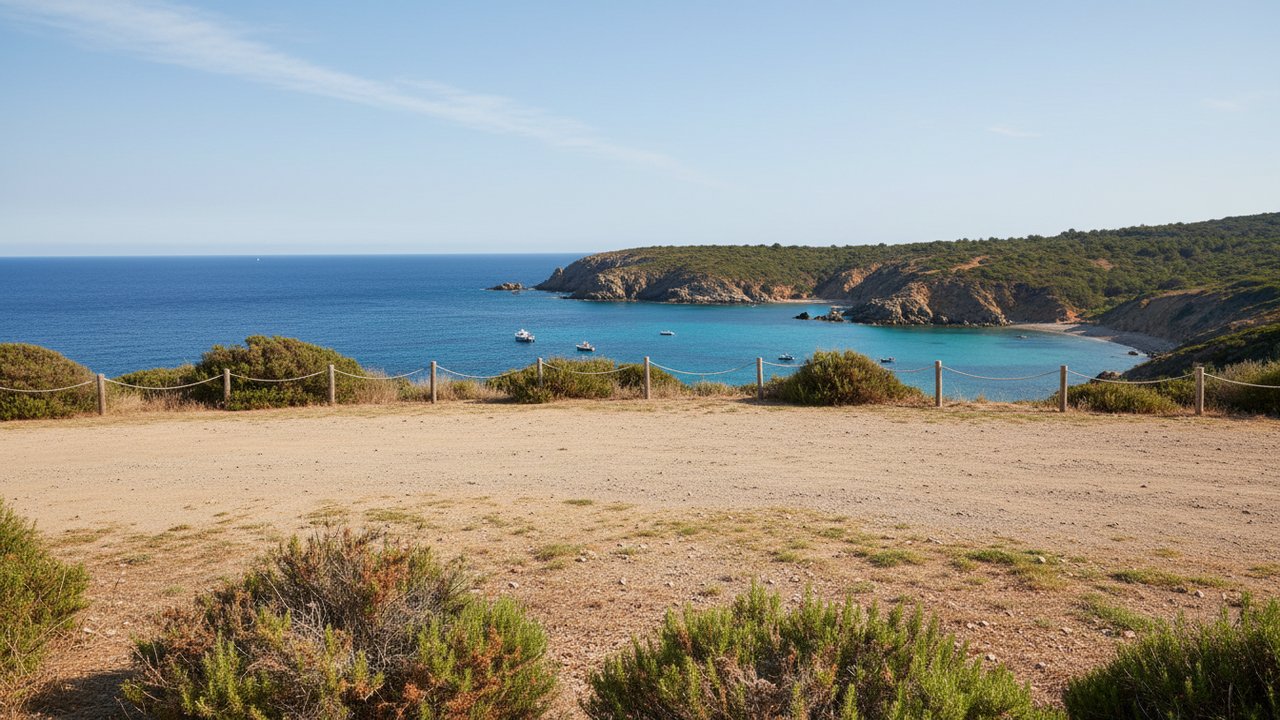 Parking en terre à l'anse de Fornali pour accéder au sentier des douaniers