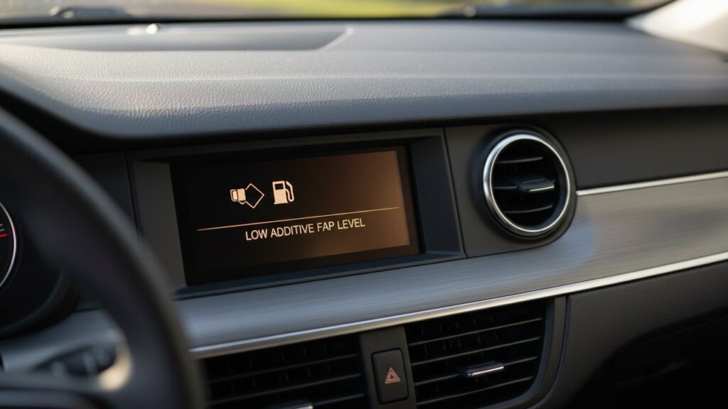 Voyant niveau additif FAP trop faible sur tableau de bord automobile