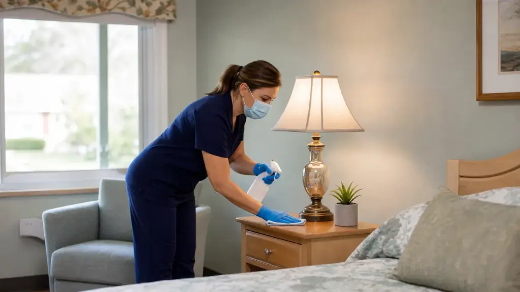 Bionettoyage d'une chambre en EHPAD : désinfection du mobilier