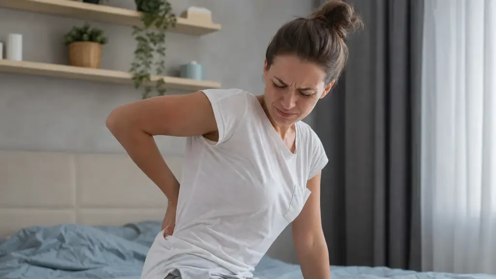 Douleur péridurale 3 ans après, femme tenant le bas du dos