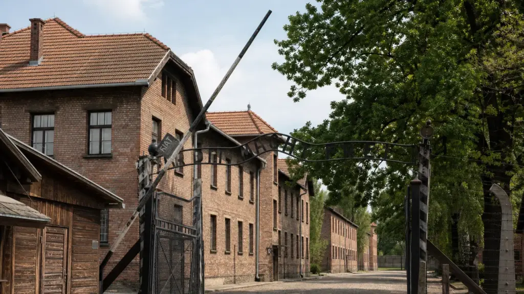 Voyage à Auschwitz : entrée du mémorial d’Auschwitz-Birkenau